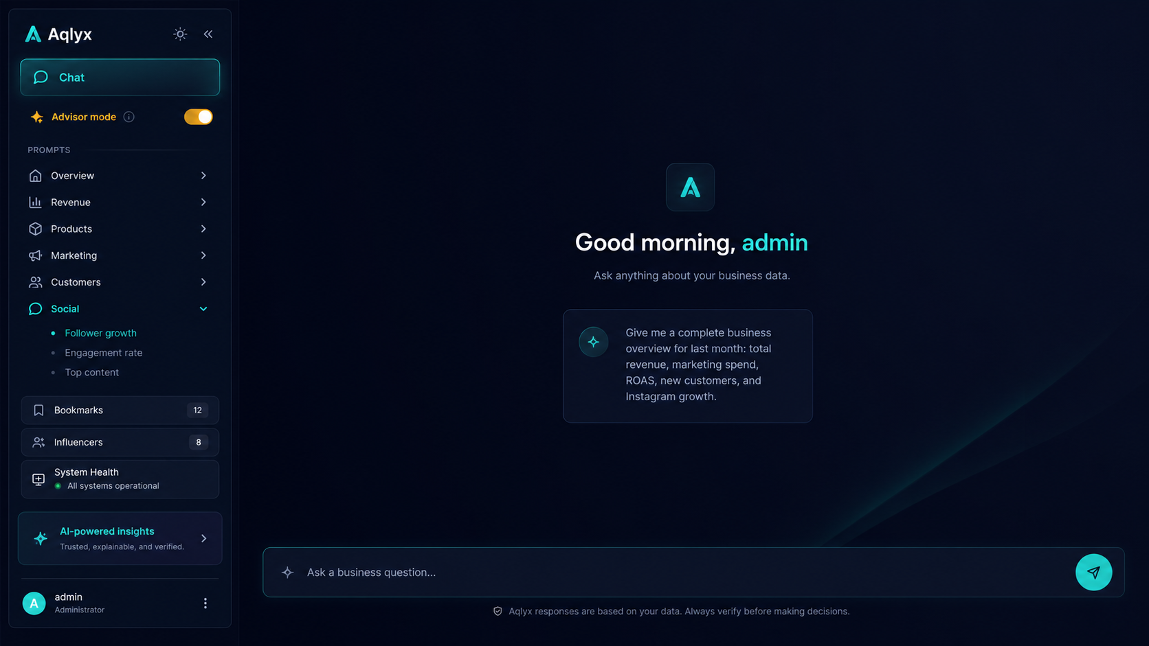 Aqlyx home screen with all connected sources